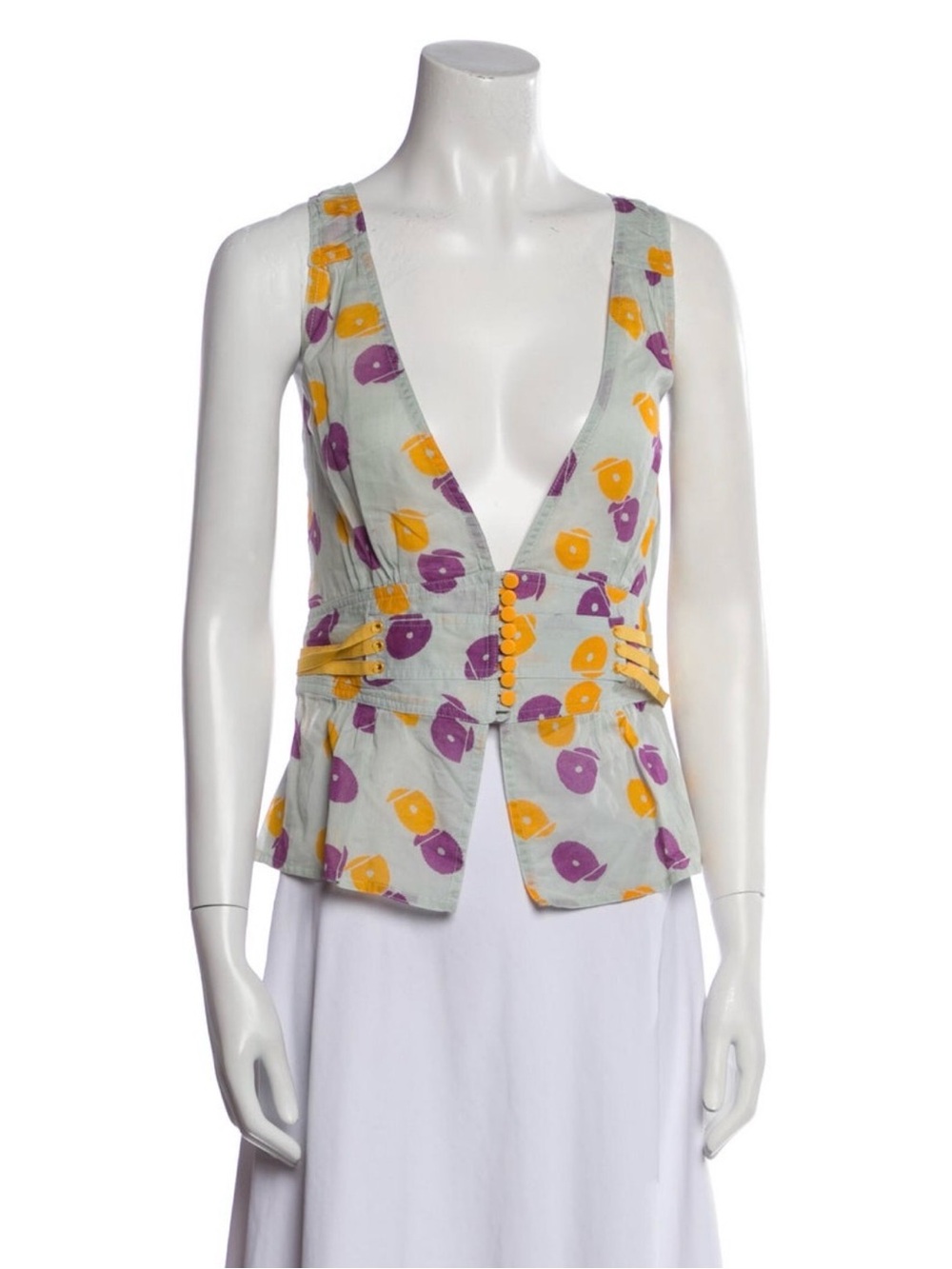 Marc Jacobs Light Gray Sleeveless Top with Purple & Yellow Print - size 8